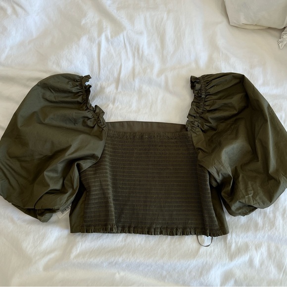 NWT Jason Wu Military Green Crop Puff Sleeve Top Size Large - Picture 6 of 12